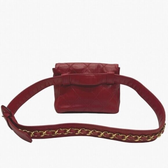 CHANEL 24K Vintage Waist Bag Fanny Pack CC Lambskin Waist Bag Pouch Bum Bag Red - Picture 15 of 16